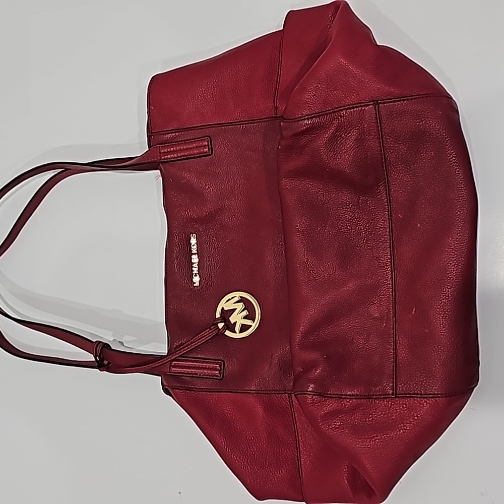 Michael Kors Large Pebbled Red Leather Handbag Tote Spacious - Picture 8 of 12